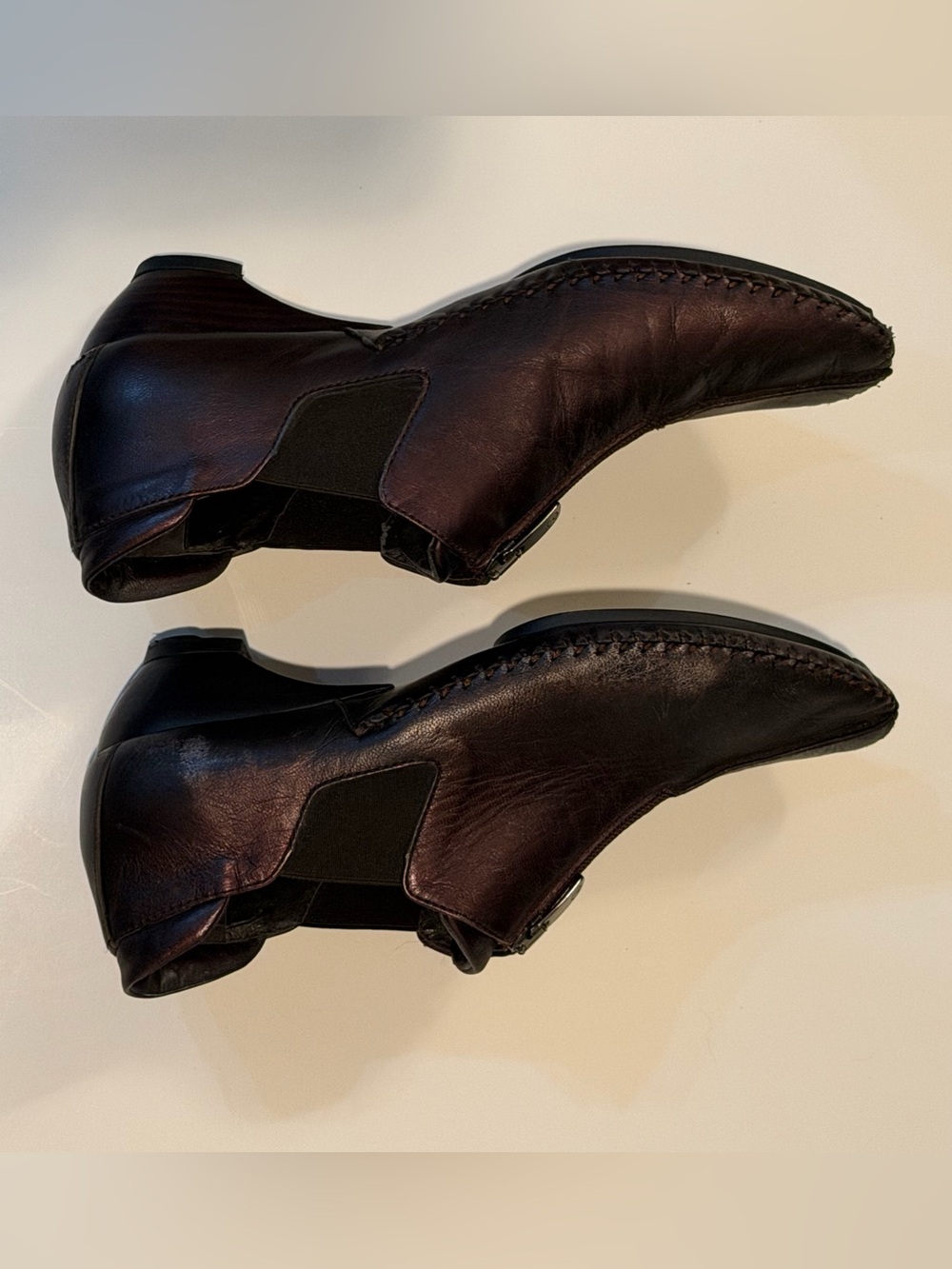 Donald J Pliner Brown Leather Zip Slip On Witchy Dark Academia Minimalist - Picture 5 of 15